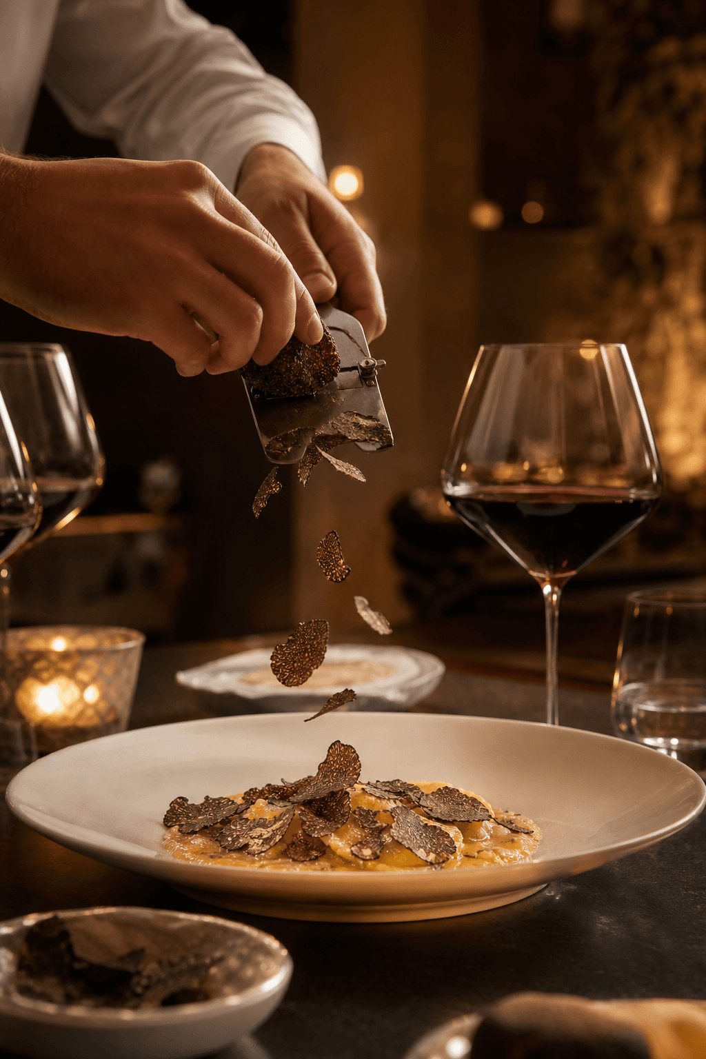 Tableside black truffle shaving with wine pairing