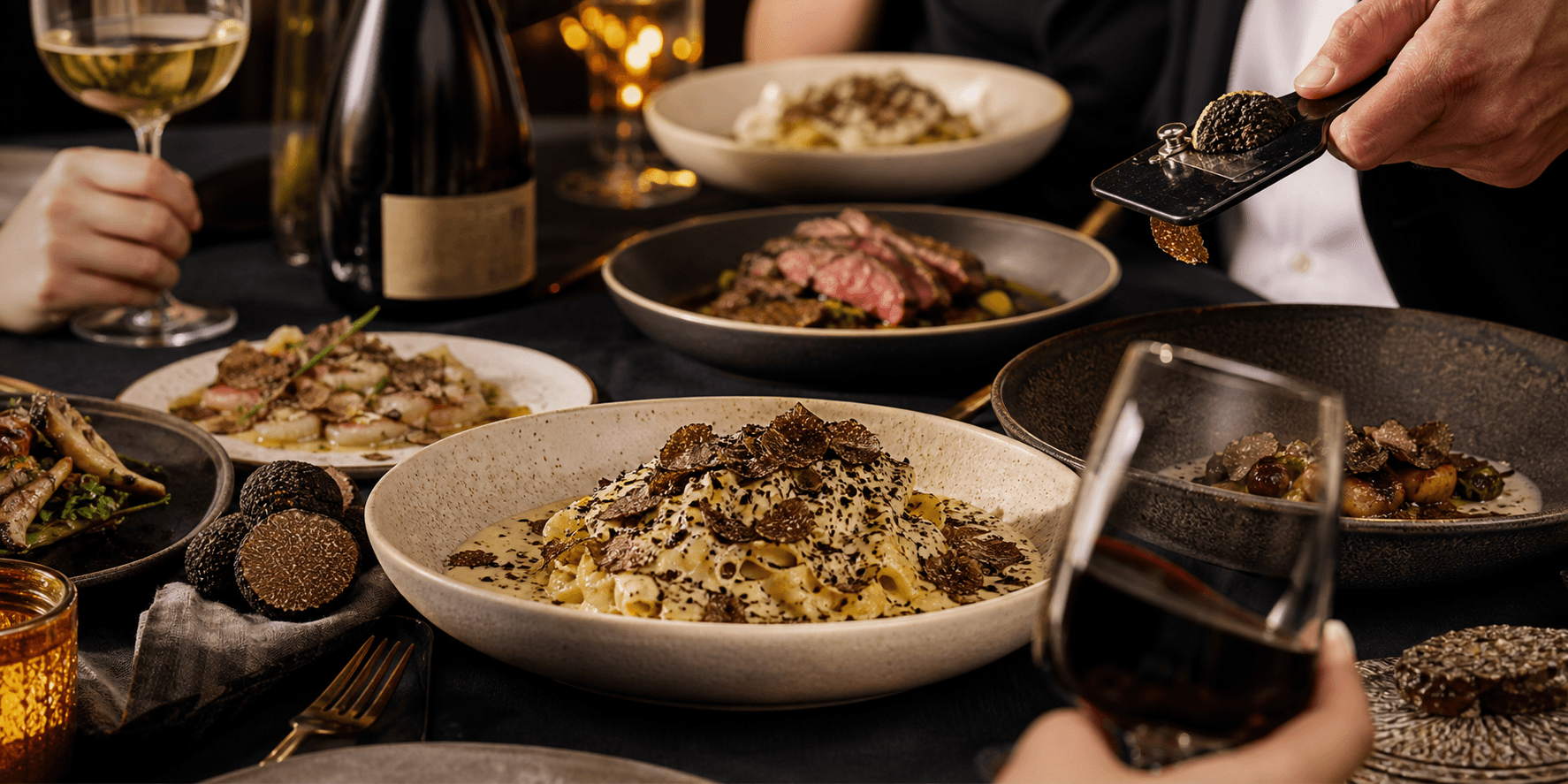 Five-course Australian black truffle dinner spread